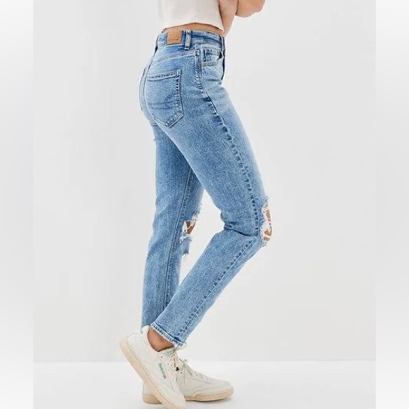 American Eagle AE Strigid Ripped Mom Jeans, Size 00, Blown Out Blue - Picture 4 of 11